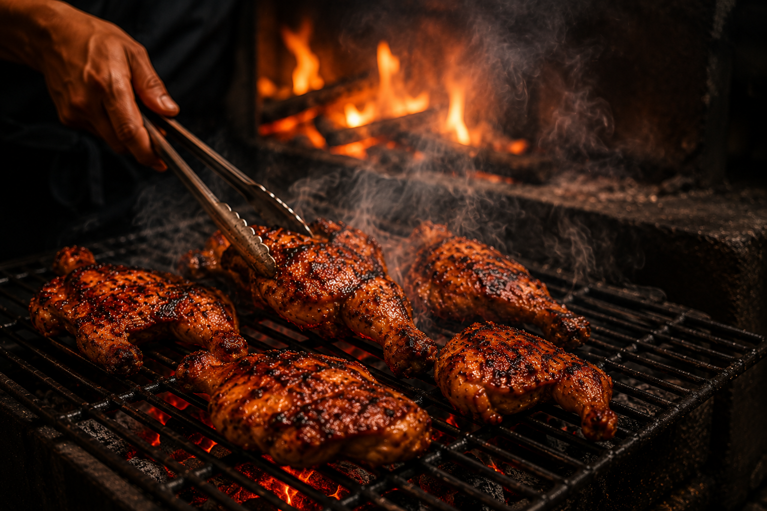 Proses ayam bakar di atas panggangan